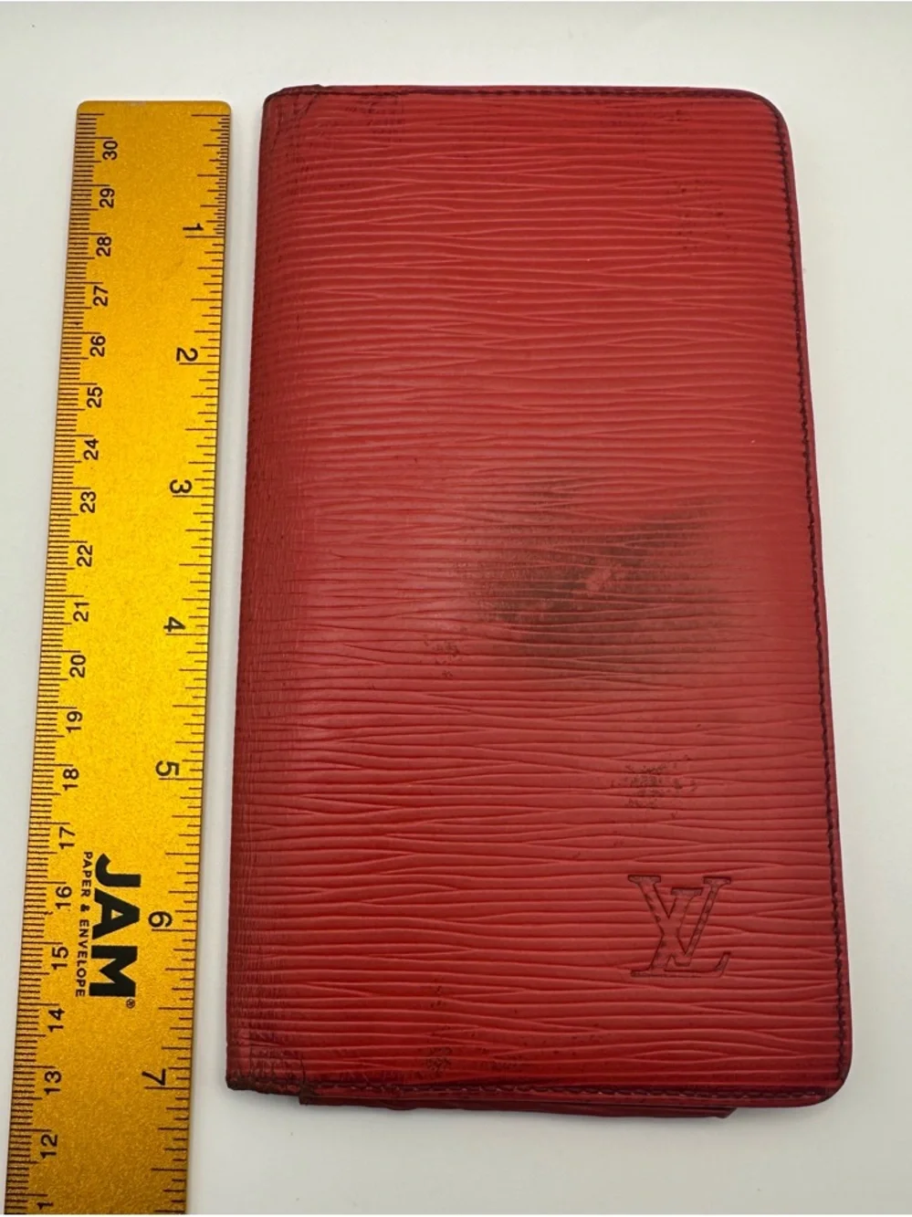 Louis Vuitton Epi Red Long Wallet Leather Folding Vintage Good Cond. Authentic